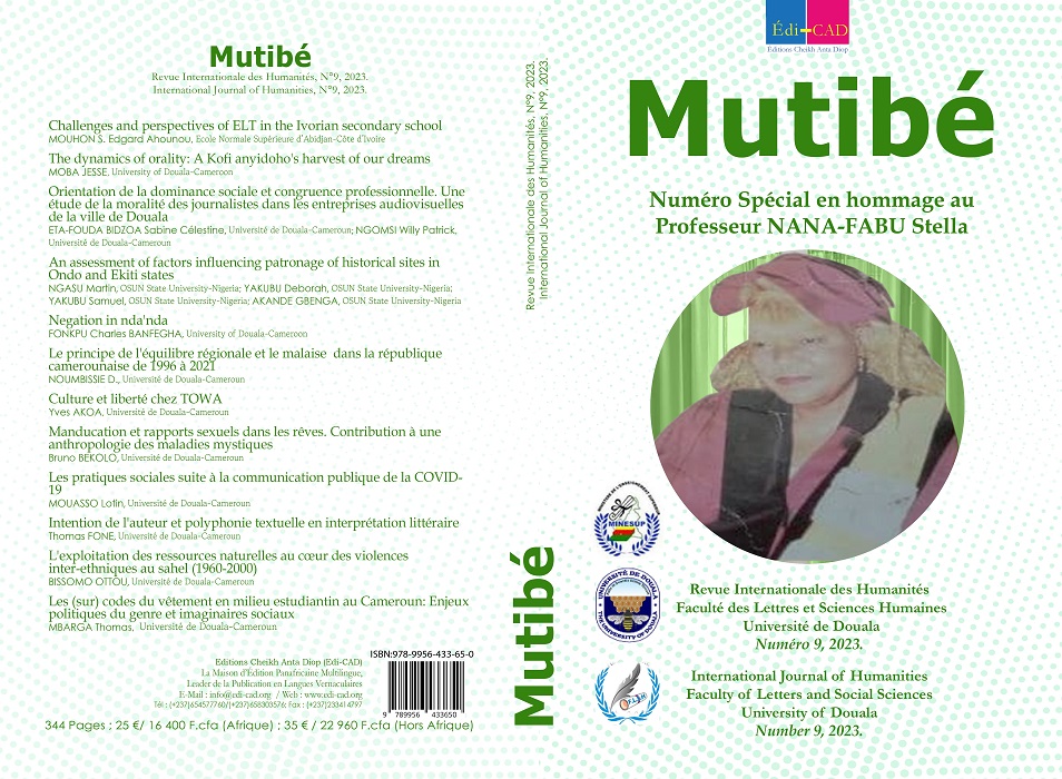  Mutibé. 
Revue Internationale des Humanités, N°9, 2022  